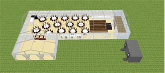 3D plan showing catering area at rear 1