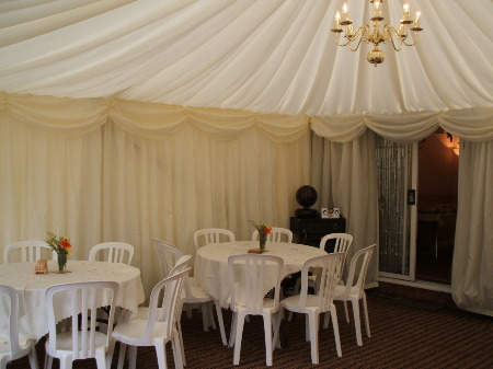 Marquee adjacent to house looking back in